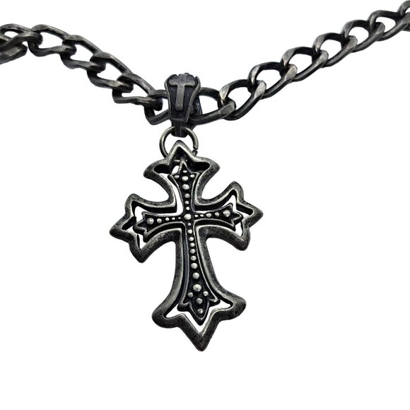 Other - Rustic cross necklace in pewter and weathered metal chain